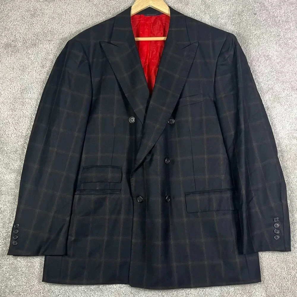 Brooks Brothers Golden Fleece Blazer Mens XL 46 Black Windowpane Double Breasted